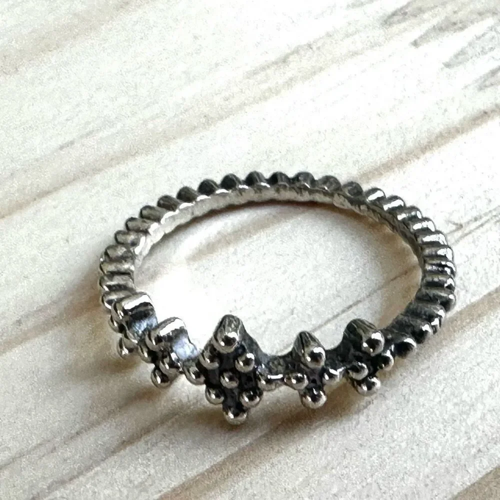 Silver-Tone  Beaded Crown Ring